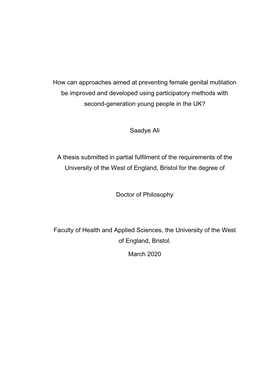 How Can Approaches Aimed at Preventing Female Genital Mutilation Be Improved and Developed Using Participatory Methods with Second-Generation Young People in the UK?