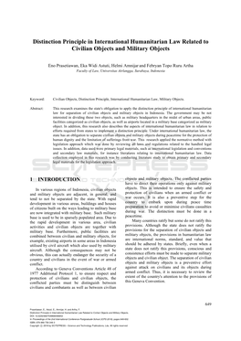 Distinction Principle in International Humanitarian Law Related to Civilian Objects and Military Objects