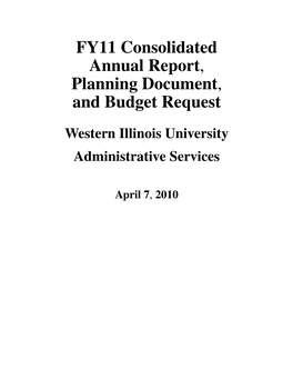 FY11 Consolidated Annual Report, Planning Document, and Budget Request