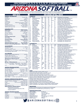 1 2019 Arizona Softball Media Guide 8 Ncaa Championships