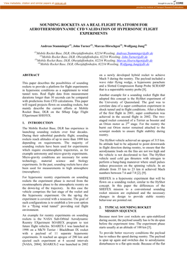 Sounding Rockets As a Real Flight Platform for Aerothermodynamic Cfd Validation of Hypersonic Flight Experiments