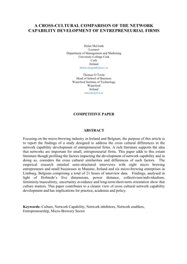 A Cross-Cultural Comparison of the Network Capability Development of Entrepreneurial Firms