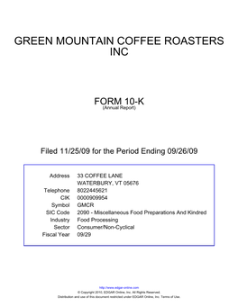 Green Mountain Coffee Roasters Inc