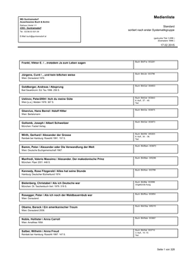 Medienliste MG Guntramsdorf Auserlesenes Buch & Archiv Rathaus Viertel 1/1 Standard 2353 - Guntramsdorf Sortiert Nach Erster Systematikgruppe Tel.: 02236-53 501-38