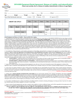 2019-2020 Equipment Rental Agreement, Release