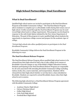 High School Partnerships: Dual Enrollment