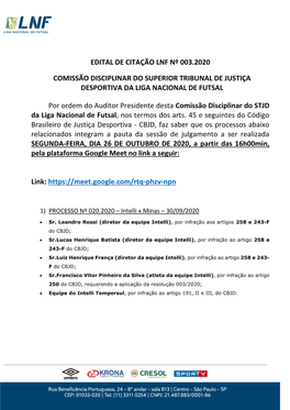 Edital De Citação Lnf Nº 003.2020 Comissão