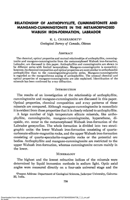 Retationship of Anthophyiiite, Cummingtonite And