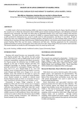 Wildlife Use in Lapua Community of Kaureh, Papua Pemanfaatan Hasil Buruan Oleh Masyarakat Di Kampung Lapua Kaureh, Papua