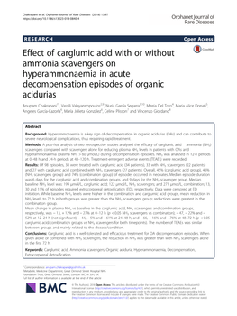 Effect of Carglumic Acid with Or Without Ammonia Scavengers On