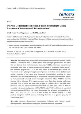 Do Non-Genomically Encoded Fusion Transcripts Cause Recurrent Chromosomal Translocations?