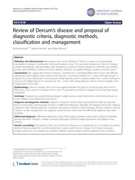 Review of Dercum's Disease and Proposal of Diagnostic Criteria