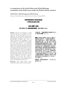 A Comparison of the South China Karst World Heritage Nomination with Similar Areas Under the Earth’S History Criterion