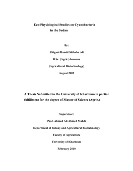 Eco-Physiological Studies on Cyanobacteria in the Sudan A