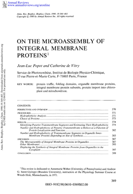 On the Microassembly Integral Membrane Proteins 1 Of