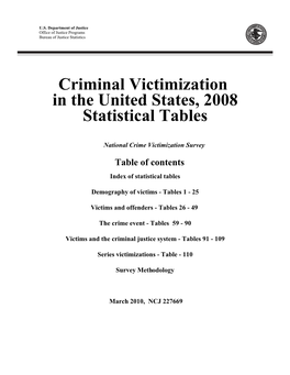 Criminal Victimization in the United States, 2008 Statistical Tables