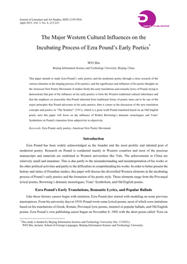 The Major Western Cultural Influences on the Incubating Process of Ezra Pound’S Early Poetics*