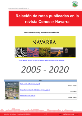 Relación De Rutas Publicadas En La Revista Conocer Navarra