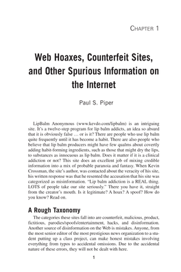 Web Hoaxes, Counterfeit Sites, and Other Spurious Information on the Internet