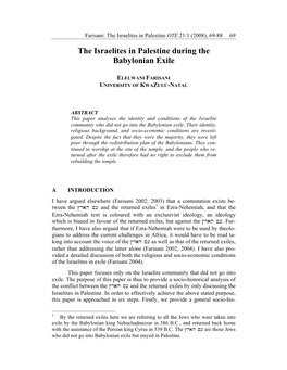 The Israelites in Palestine During the Babylonian Exile