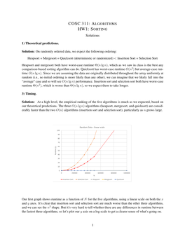 COSC 311: ALGORITHMS HW1: SORTING Solutions