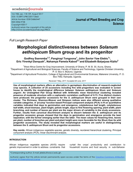 Morphological Distinctiveness Between Solanum Aethiopicum Shum Group and Its Progenitor