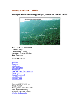 Palenque Hydro-Archaeology Project, 2006-2007 Season Report