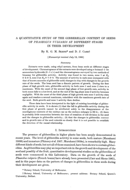 A Quantitative Study of the Gibberellin Content of Seeds of Phaseolus Vulgaris at Different Stages in Their Development