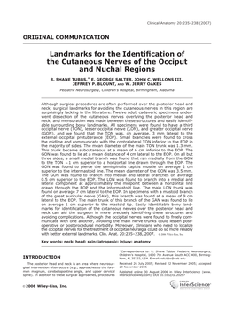 Landmarks for the Identification of the Cutaneous Nerves of the Occiput