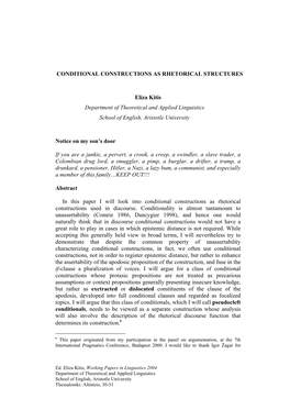 Conditional Constructions As Rhetorical Structures