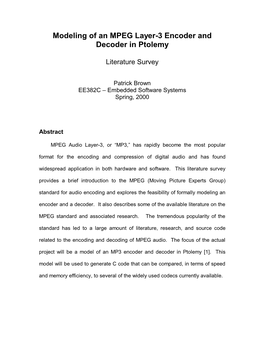Modeling of an MPEG Layer-3 Encoder and Decoder in Ptolemy