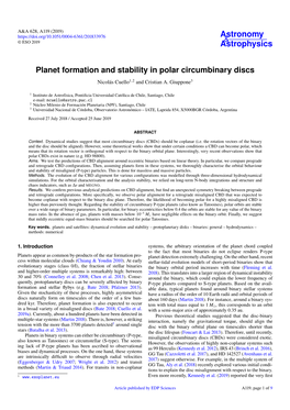 Planet Formation and Stability in Polar Circumbinary Discs Nicolás Cuello1,2 and Cristian A