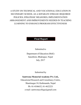 A Study on Technical and Vocational Education In