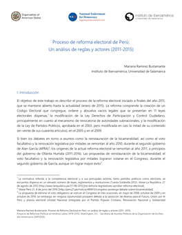 Proceso De Reforma Electoral De Perú: Un Análisis De Reglas Y Actores (2011-2015)