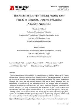 The Reality of Strategic Thinking Practice at the Faculty of Education, Damietta University: a Faculty Perspective