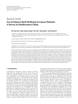 Use of Chinese Herb Medicine in Cancer Patients: a Survey in Southwestern China