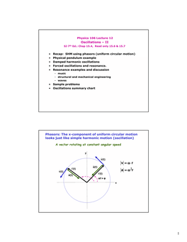 Lecture 12 Oscillations – II SJ 7Th Ed.: Chap 15.4, Read Only 15.6 & 15.7