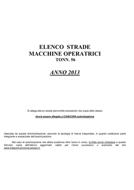 Elenco Strade Macchine Operatrici Anno 2013