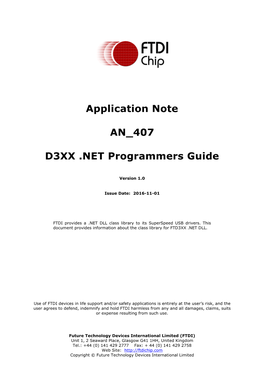 Application Note an 407 D3XX .NET Programmers Guide Version 1.0