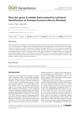 Shot the Spots: a Reliable Field Method for Individual Identification of Amolops Formosus (Anura, Ranidae)