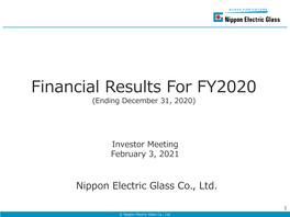 Financial Results for FY2020 (Ending December 31, 2020)