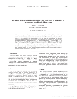 The Rapid Intensification and Subsequent Rapid Weakening of Hurricane Lili As Compared with Historical Hurricanes