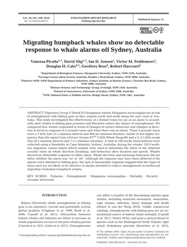 Migrating Humpback Whales Show No Detectable Response to Whale Alarms Off Sydney, Australia