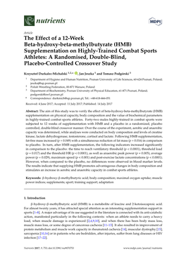 Supplementation on Highly-Trained Combat Sports Athletes: a Randomised, Double-Blind, Placebo-Controlled Crossover Study