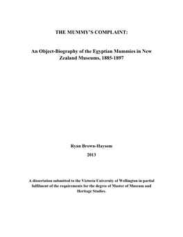 An Object-Biography of the Egyptian Mummies in New Zealand Museums, 1885-1897