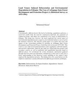 Land Tenure Induced Deforestation and Environmental Degradation in Ethiopia