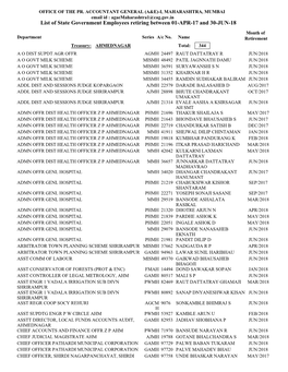 List of State Government Employees Retiring Between 01-APR-17 and 30-JUN-18