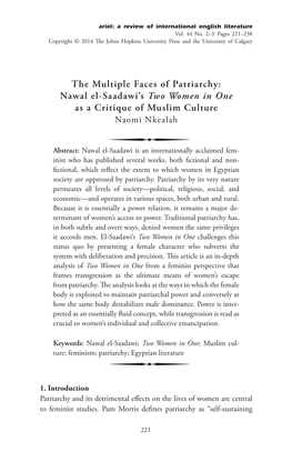 Nawal El-Saadawi's Two Women in One As a Critique of Muslim Culture