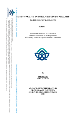 Semantic Analysis on Harris J's Song Lyrics As Related to the Holy Qur'an Values”