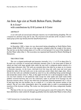 An Iron Age Cist at North Belton Farm, Dunbar Croneba * with Contributions by D H Lorimer & S Carter